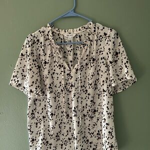 Nine West Cream and Brown Tie Front Blouse